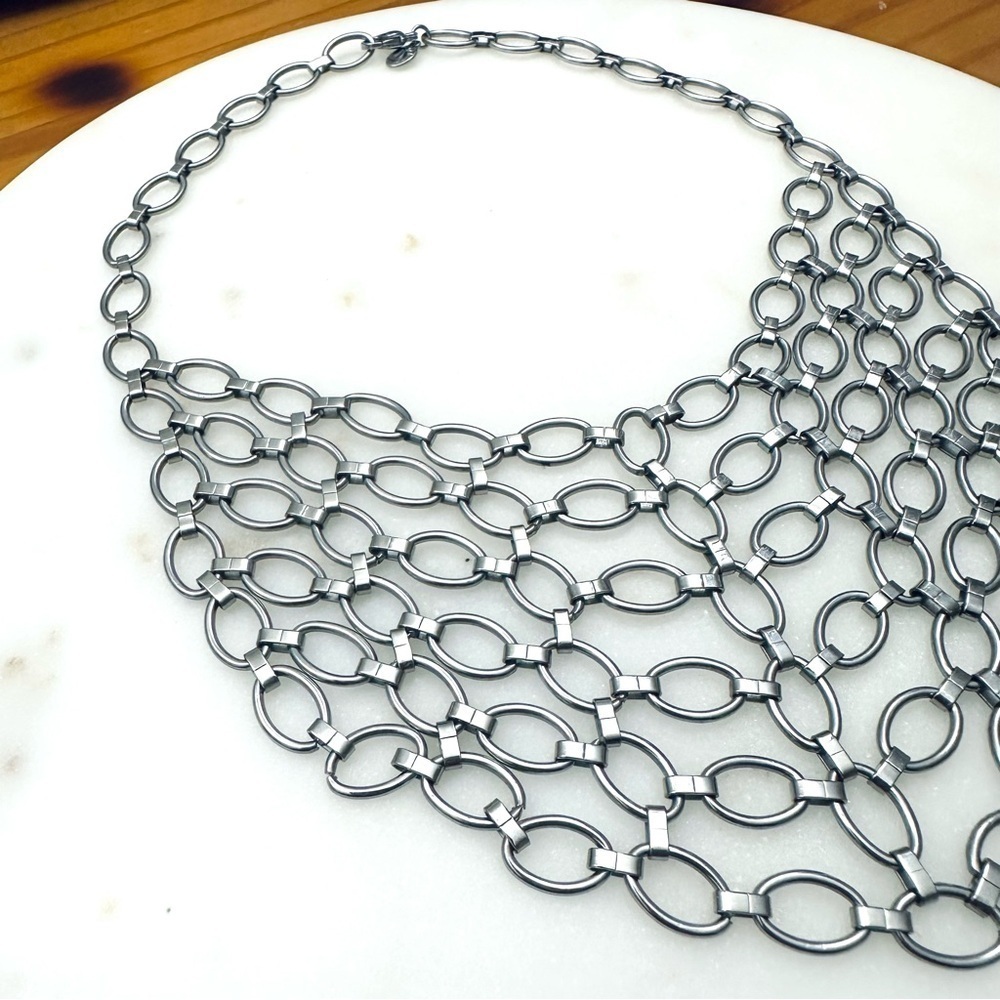 Chainmail Bib Oval Link Stainless Steel Statement Necklace - Picture 6 of 13